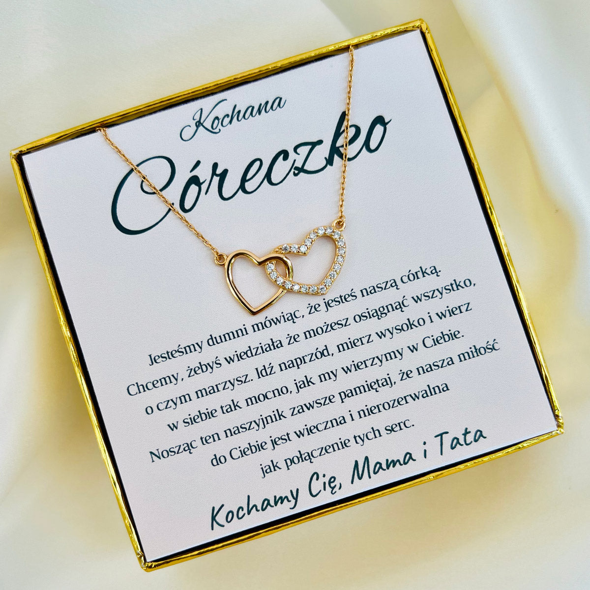 Naszyjnik Dla Córki "Cyrkoniowe Serca" / "Wieczna Miłość"