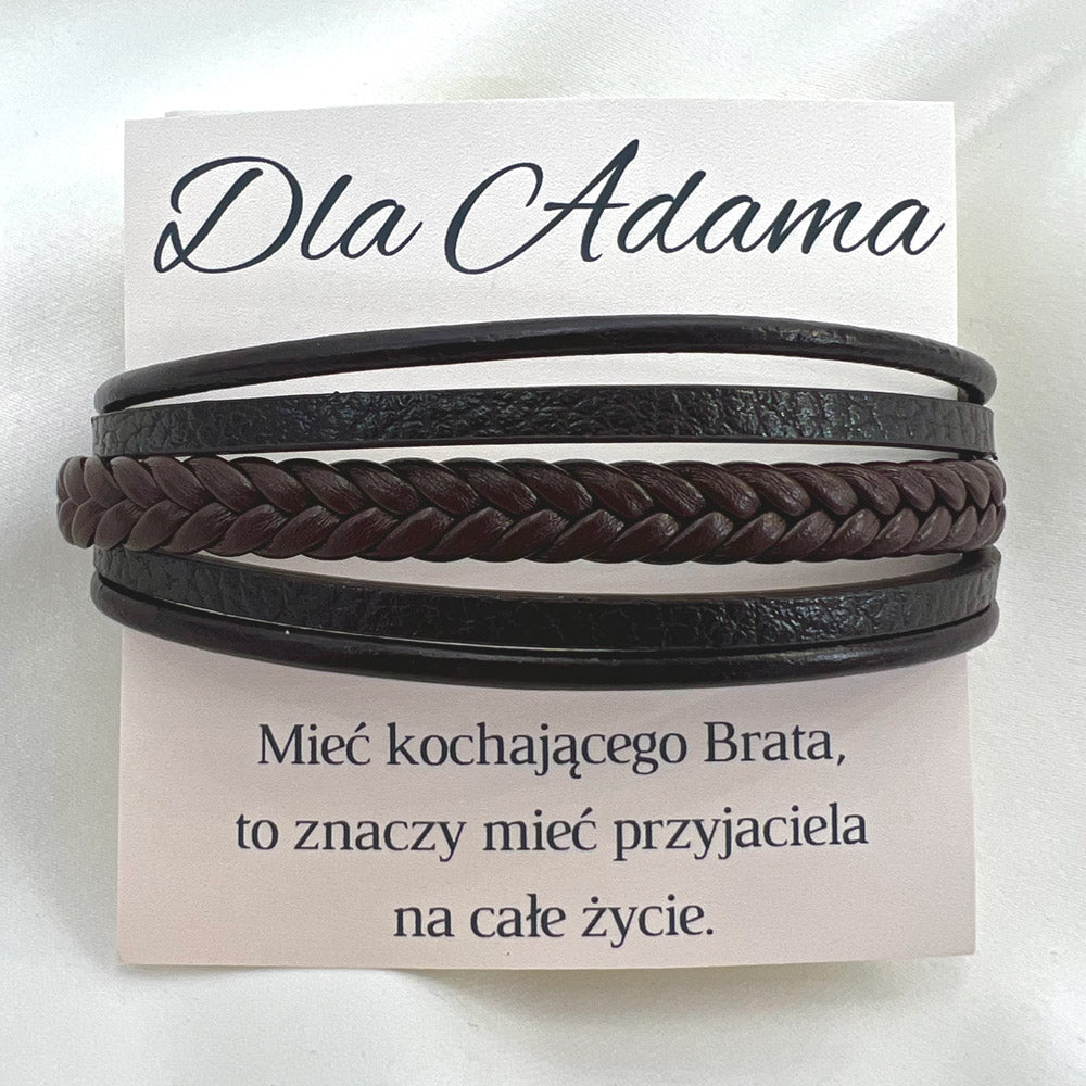 Prezent Dla Brata // Brązowa Bransoletka Skórzana Męska