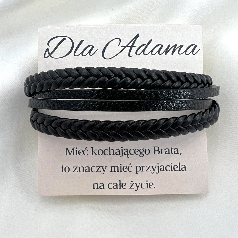 Prezent Dla Brata Bransoletka // Czarna Skóra "Warkocz"