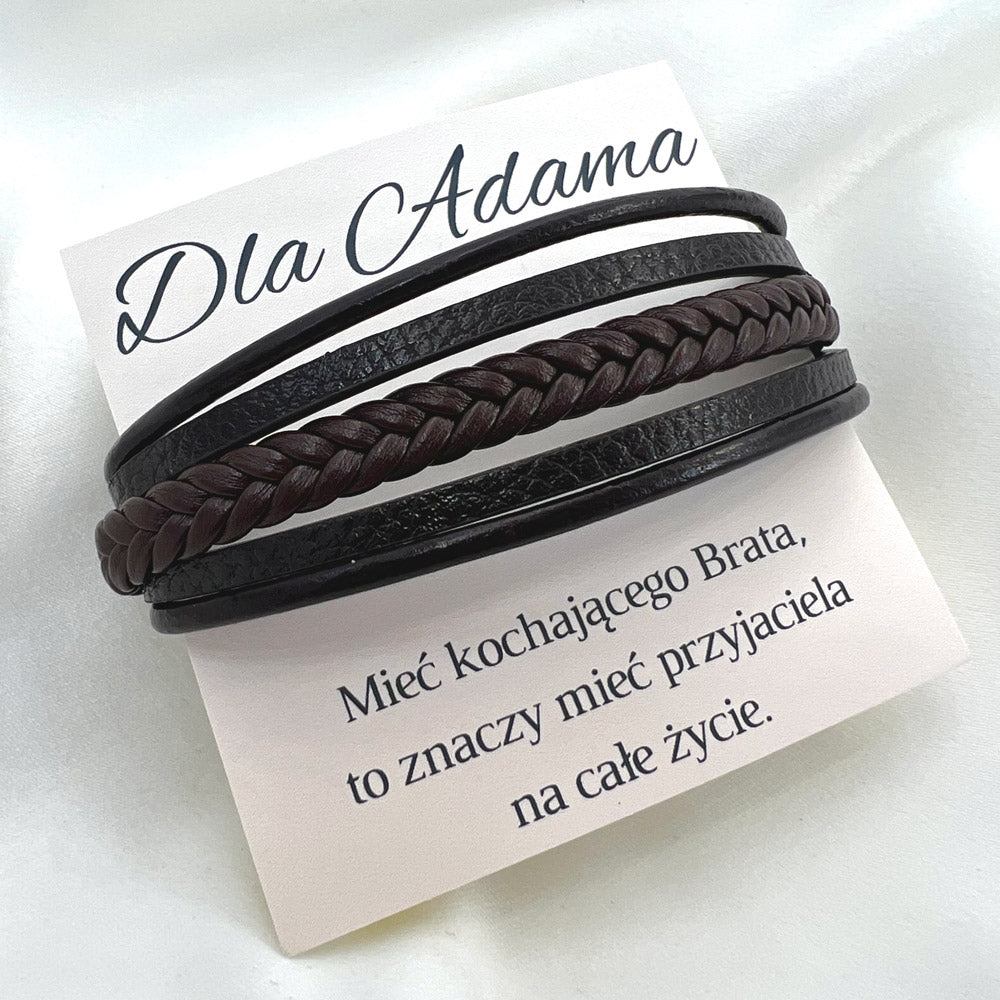 Prezent Dla Brata // Brązowa Bransoletka Skórzana Męska